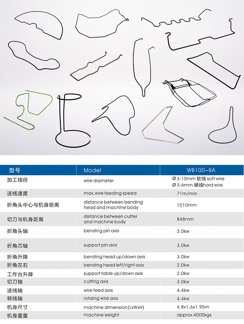 8-axes 3D CNC Wire Bending Machine Parameters